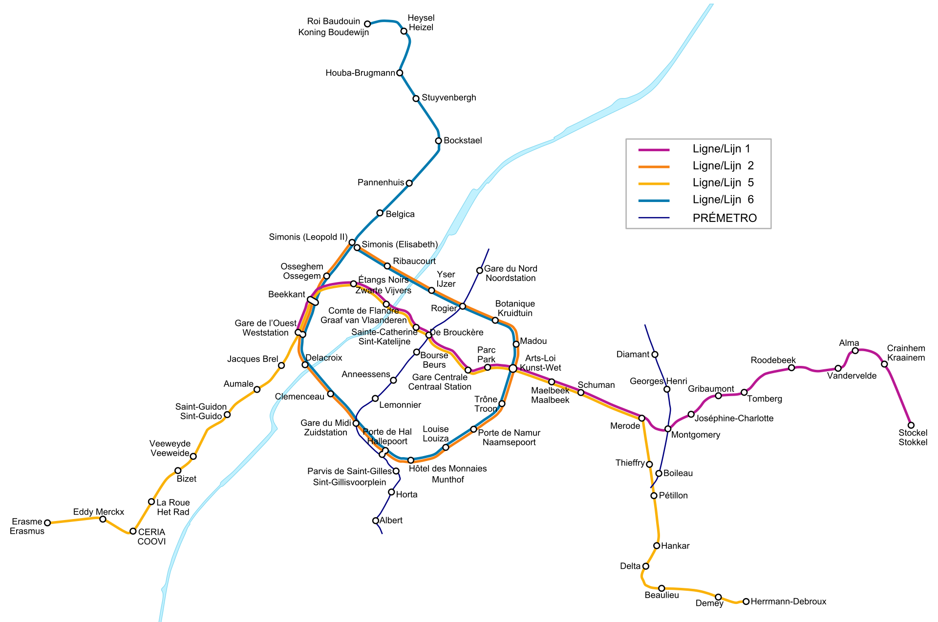Схема метро Брюсселя