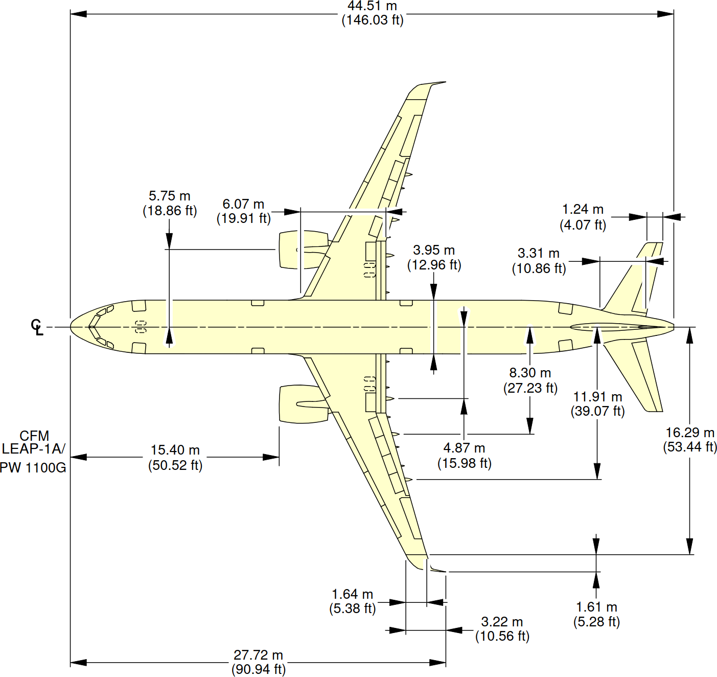 Схема A321neo. Вид сверху