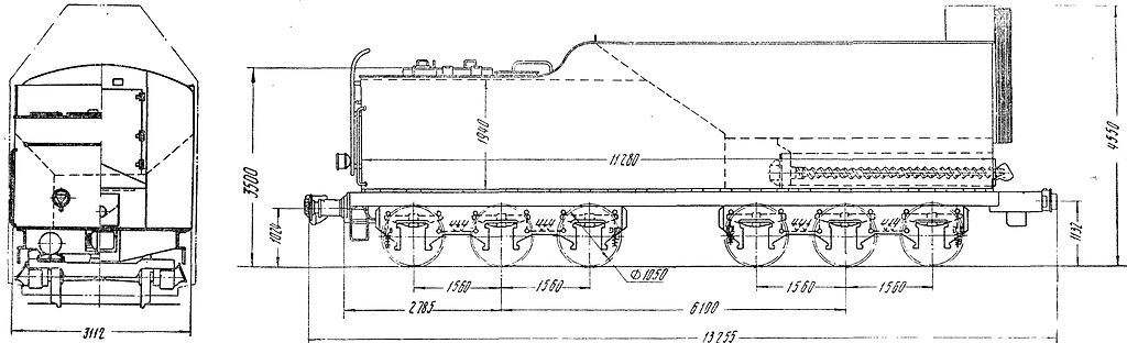 Схема размеров тендера паровоза П36