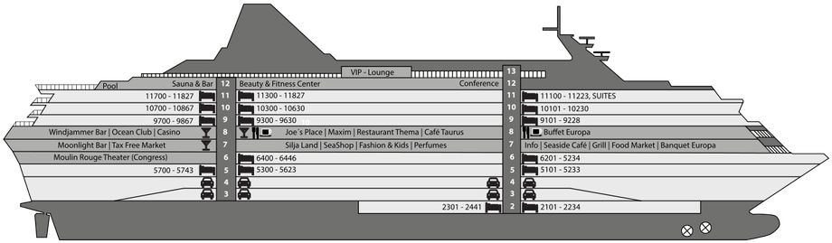 Схема палуб парома Silja Europa