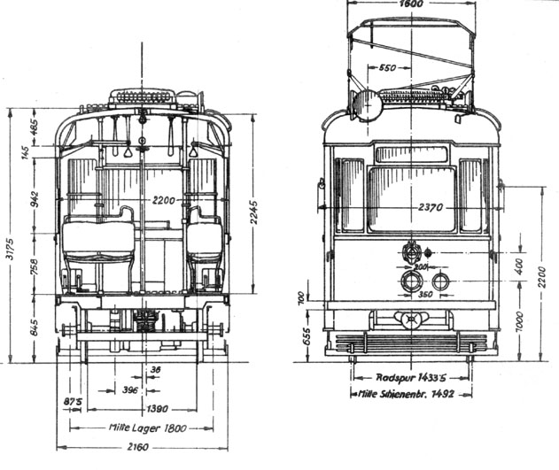 Схема трамвая T1. Фронтальная