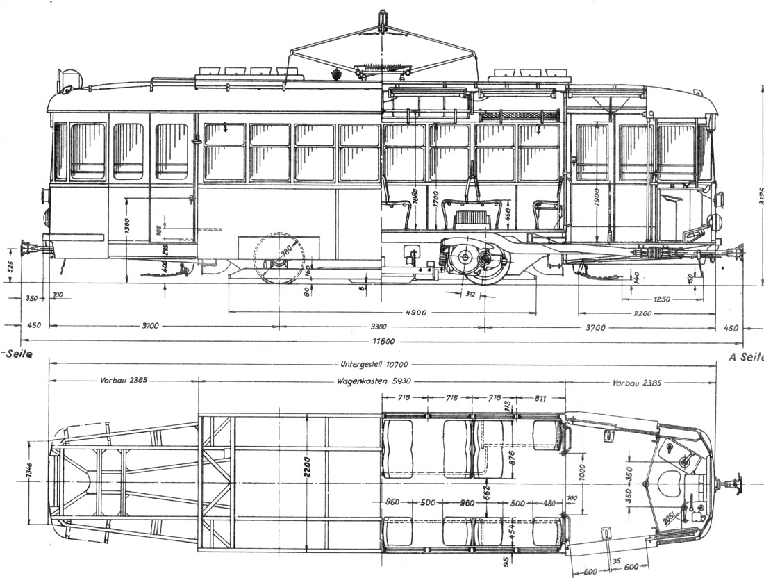Схема трамвая T1. Боковая